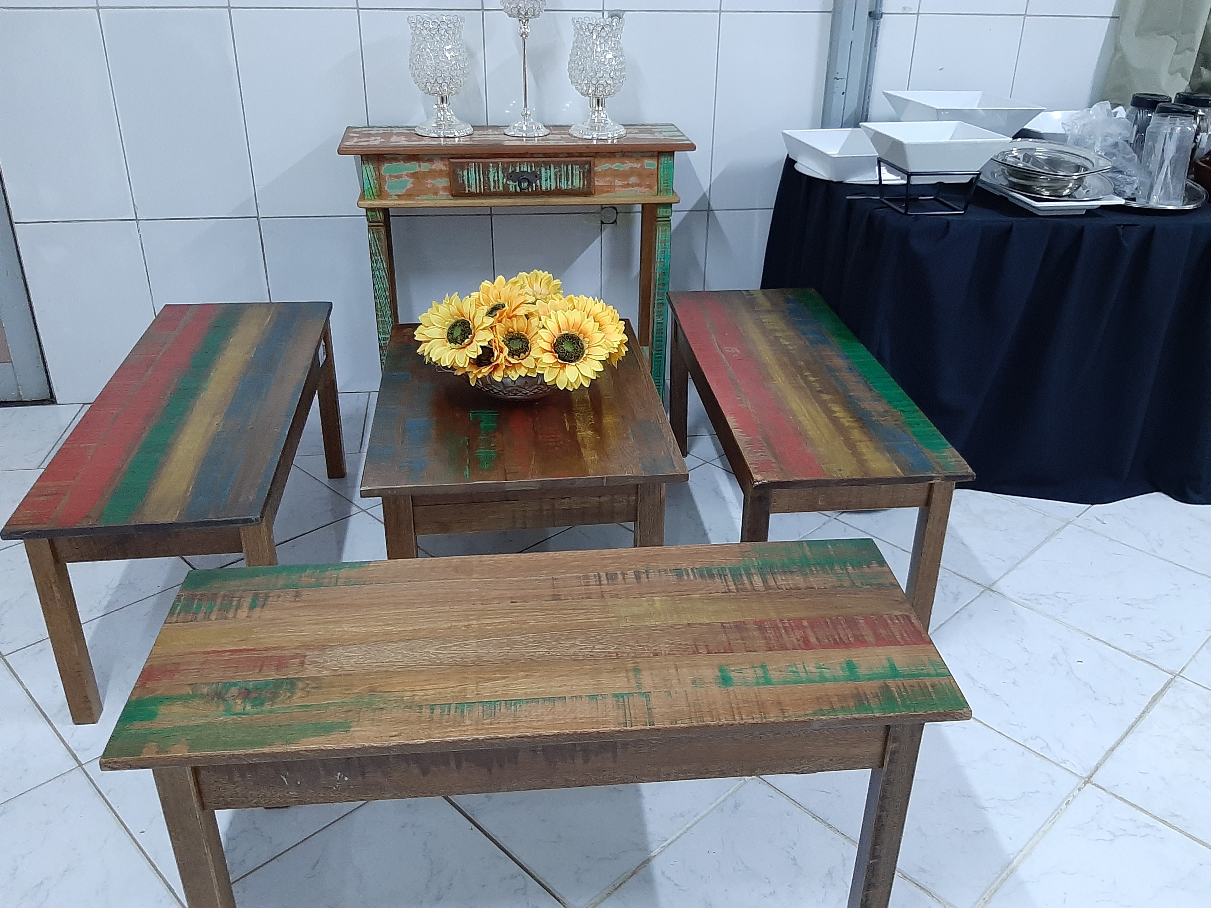 Kit Madeira com Pátina (mesa 0,85x0,60x0,40)