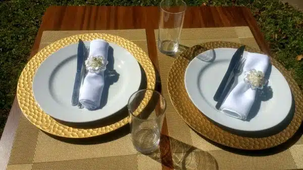 Aluguel de pratos, talheres e guardanapos de tecido para sua festa