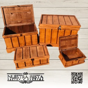 Baú para Decoração Modelo Império em madeira rústica para eventos.