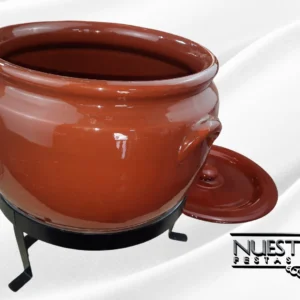 Caçarola de barro com tampa disponível para locação pela Nuestra Fiesta.