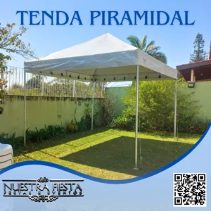 Tenda piramidal de alta qualidade montada pela Nuestra Fiesta para evento ao ar livre.